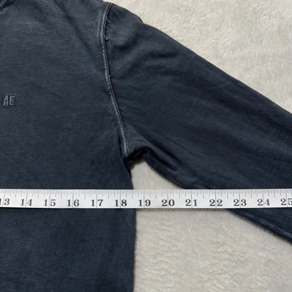 American Eagle Men's Long Sleeve Casual Tee Shirt Acid Wash Grey Logo XS Grunge